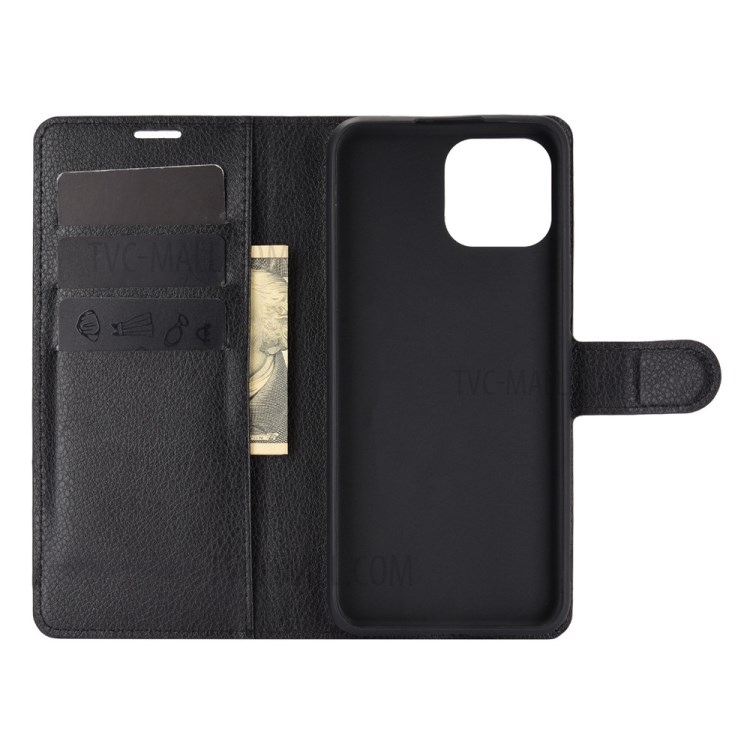 Litchi Skin Wallet Style Case with Stand Leather Protector Shell for Huawei nova 8 SE - Black-2