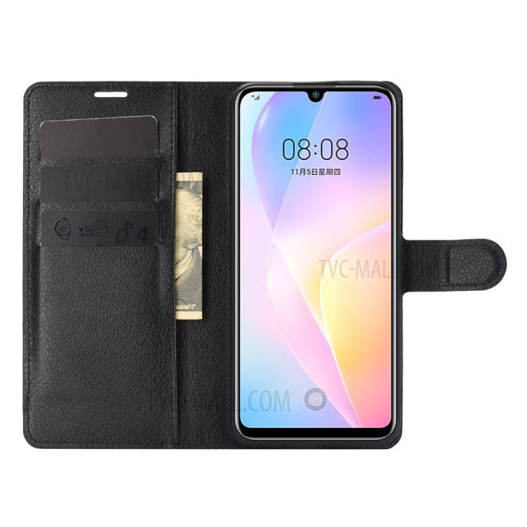 Litchi Skin Wallet Style Case with Stand Leather Protector Shell for Huawei nova 8 SE - Black-3
