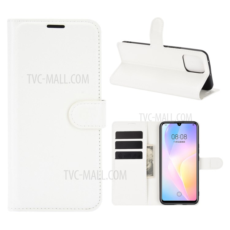 Litchi Skin Wallet Style Case with Stand Leather Protector Shell for Huawei nova 8 SE - White-1