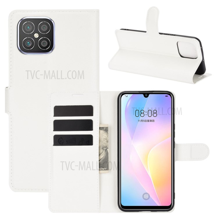 Litchi Skin Wallet Style Case with Stand Leather Protector Shell for Huawei nova 8 SE - White-5