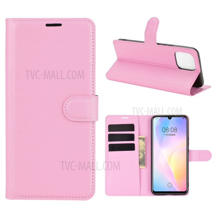 Litchi Skin Wallet Style Case with Stand Leather Protector Shell for Huawei nova 8 SE - Pink-1