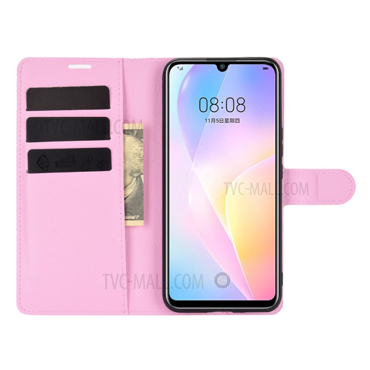 Litchi Skin Wallet Style Case with Stand Leather Protector Shell for Huawei nova 8 SE - Pink-3