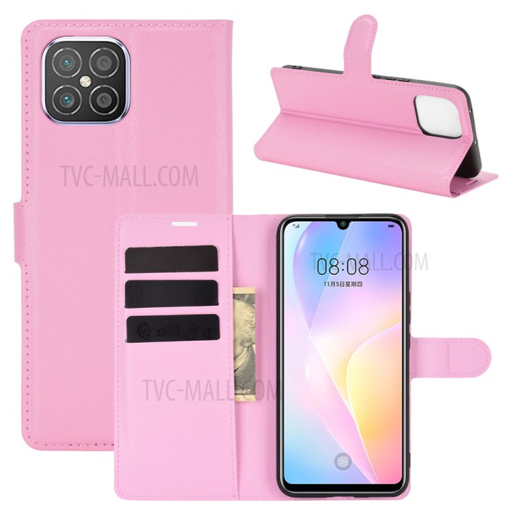Litchi Skin Wallet Style Case with Stand Leather Protector Shell for Huawei nova 8 SE - Pink-5