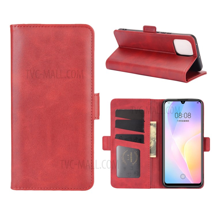 Dual Magnetic Clasp Leather Case with Wallet Stand for Huawei nova 8 SE - Red-1