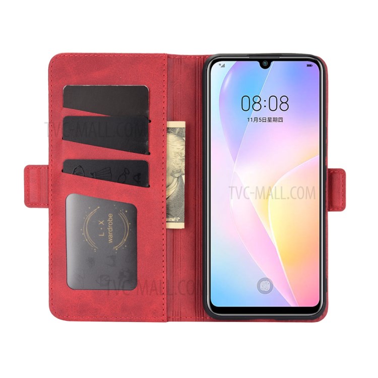 Dual Magnetic Clasp Leather Case with Wallet Stand for Huawei nova 8 SE - Red-3