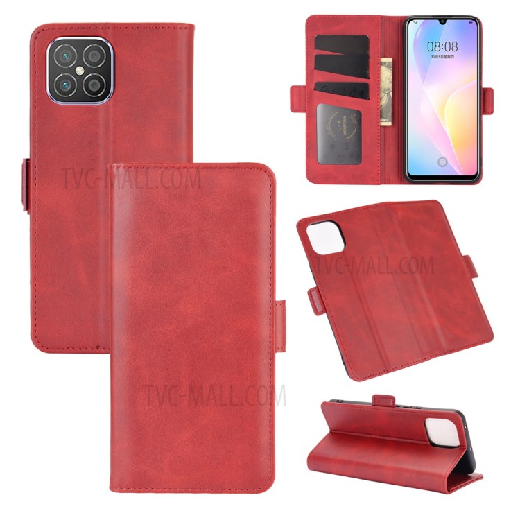 Dual Magnetic Clasp Leather Case with Wallet Stand for Huawei nova 8 SE - Red-5