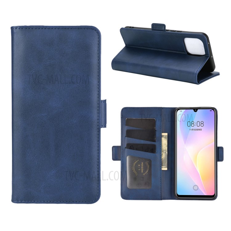 Dual Magnetic Clasp Leather Case with Wallet Stand for Huawei nova 8 SE - Blue-1