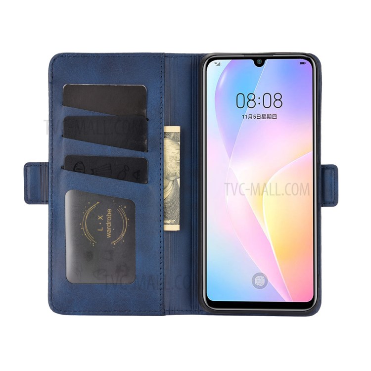 Dual Magnetic Clasp Leather Case with Wallet Stand for Huawei nova 8 SE - Blue-3