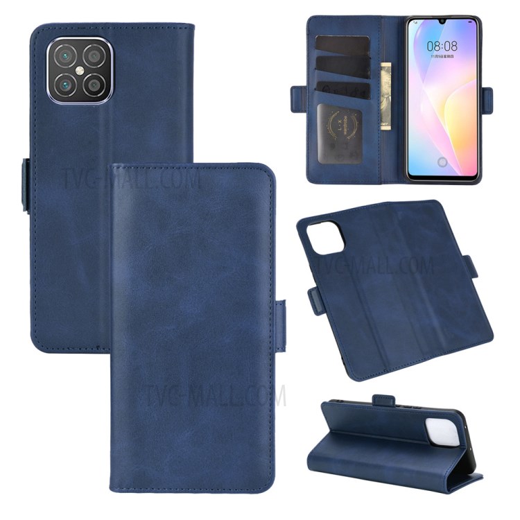 Dual Magnetic Clasp Leather Case with Wallet Stand for Huawei nova 8 SE - Blue-5