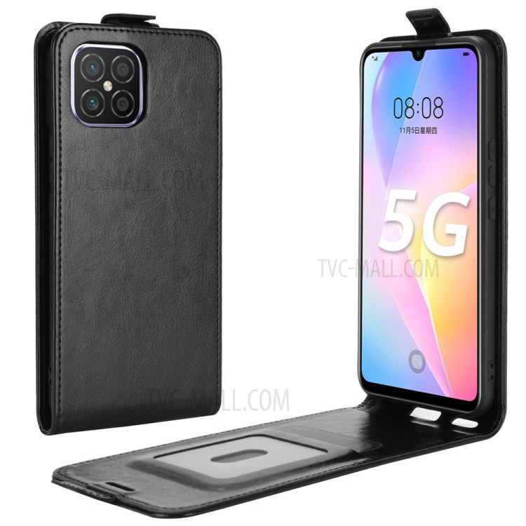 Vertical Flip Crazy Horse Texture with Card Holder Leather Cover for Huawei Nova 8 SE - Black-1