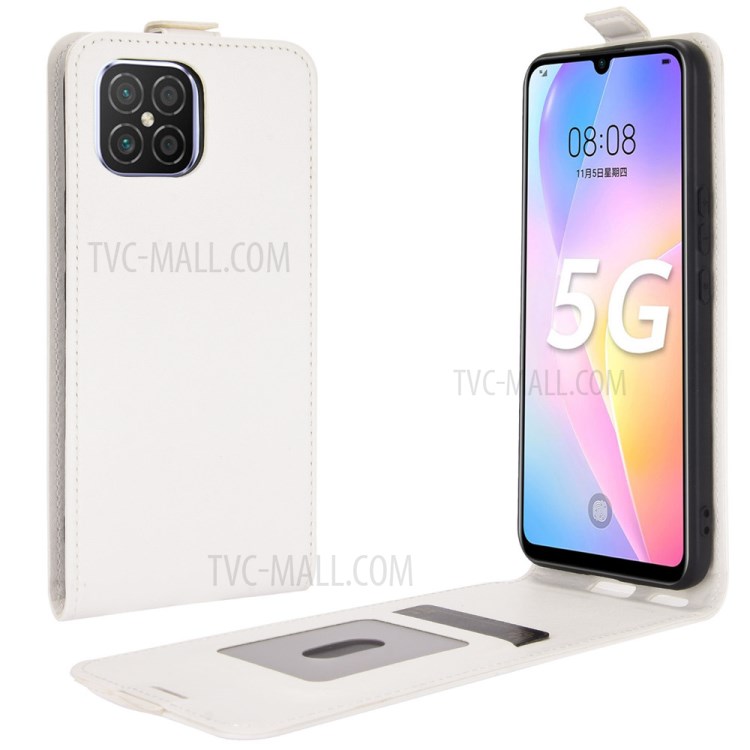 Vertical Flip Crazy Horse Texture with Card Holder Leather Cover for Huawei Nova 8 SE - White-1