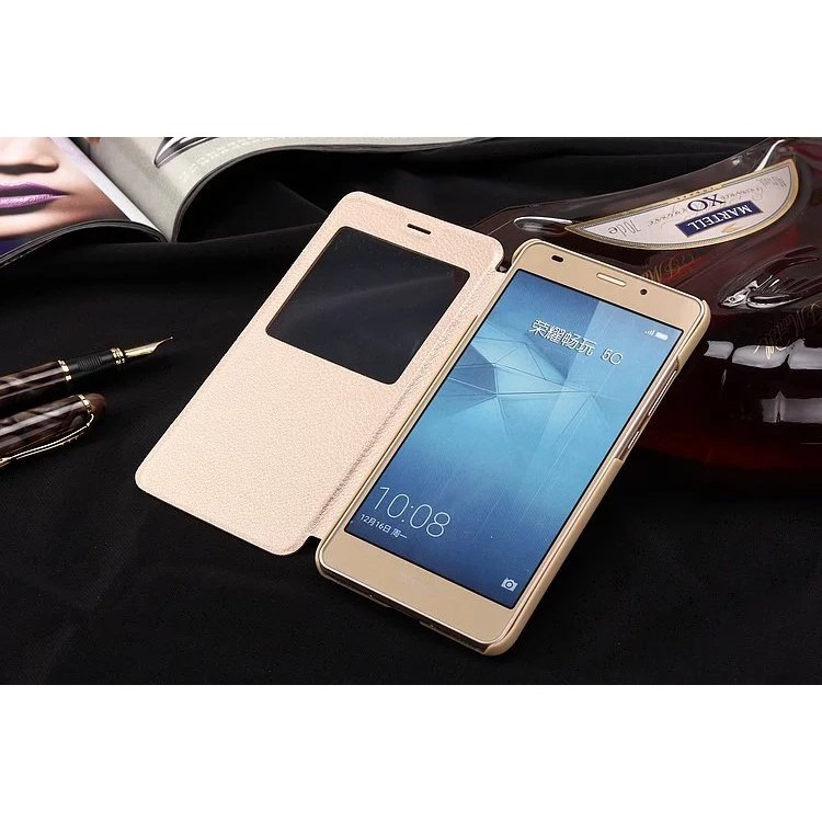 Slim Leather View Window Phone Shell for Huawei Honor 5c / GT3 - Gold-3