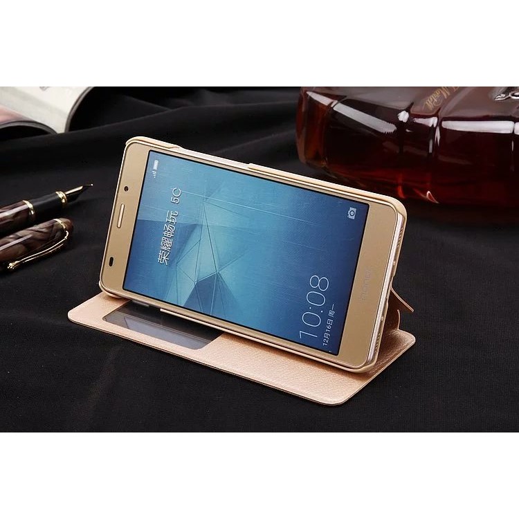 Slim Leather View Window Phone Shell for Huawei Honor 5c / GT3 - Gold-4