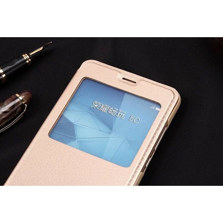 Slim Leather View Window Phone Shell for Huawei Honor 5c / GT3 - Gold-6