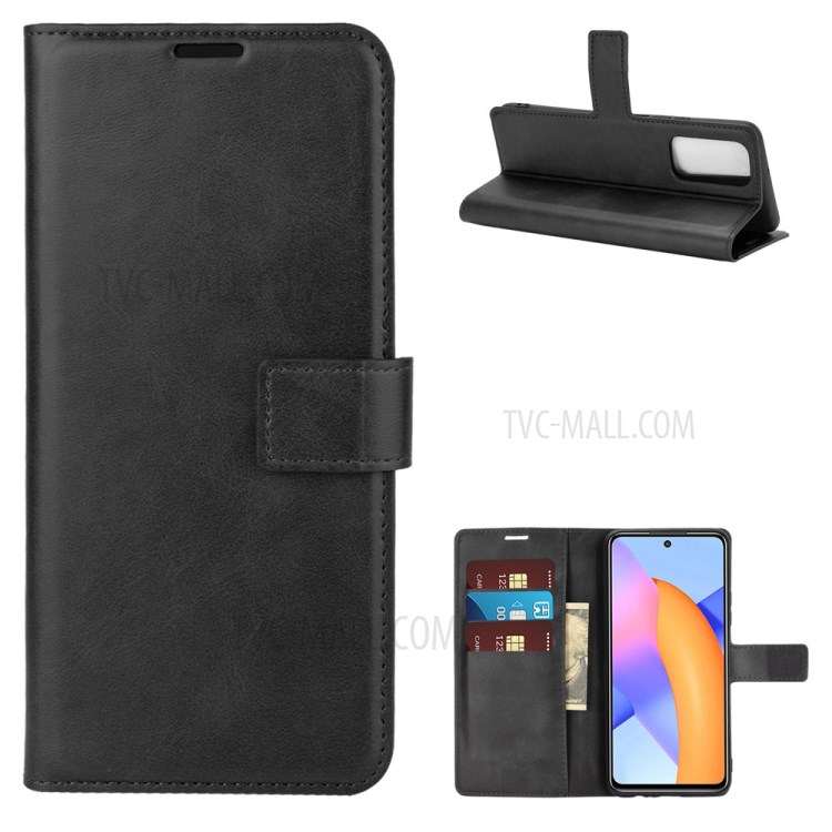 Wallet Stand PU Leather Flip Cover for Honor 10X Lite Protective Case - Black-1