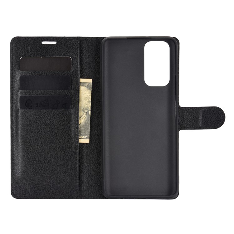 Coque De Style Portefeuille De Grain De Litchi Pour Honor 10x Lite Stand Du Cuir Protector Shell - Noir-2