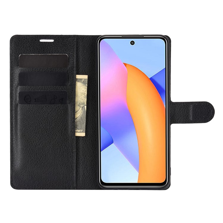 Coque De Style Portefeuille De Grain De Litchi Pour Honor 10x Lite Stand Du Cuir Protector Shell - Noir-3