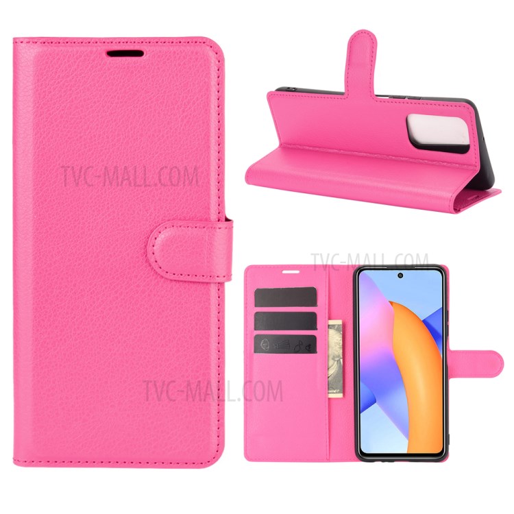 Litchi Grain Wallet Style Case for Honor 10X Lite Stand Leather Protector Shell - Rose-1