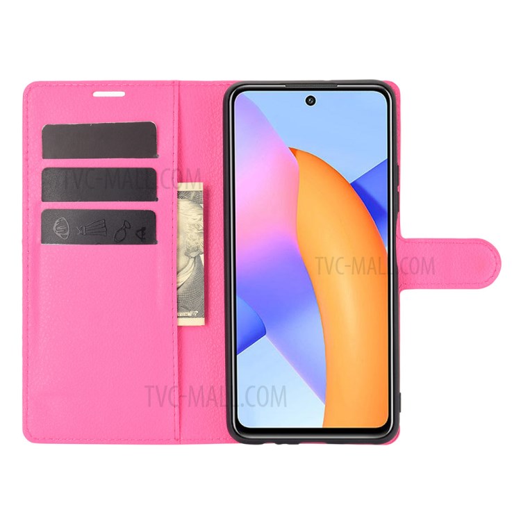 Litchi Grain Wallet Style Case for Honor 10X Lite Stand Leather Protector Shell - Rose-3