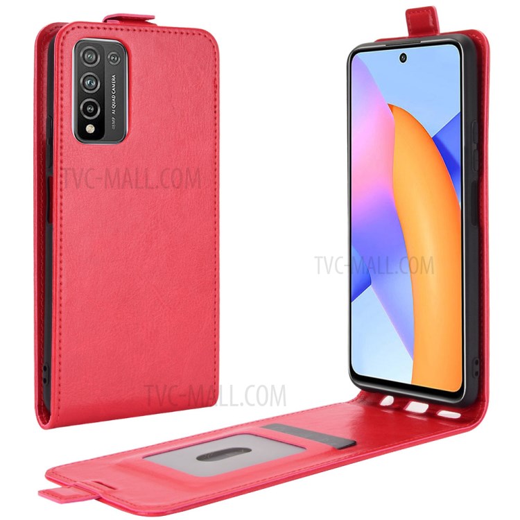 Vertical Flip Crazy Horse Texture Protector for Honor 10X Lite Card Holder Leather Cover - Red-1