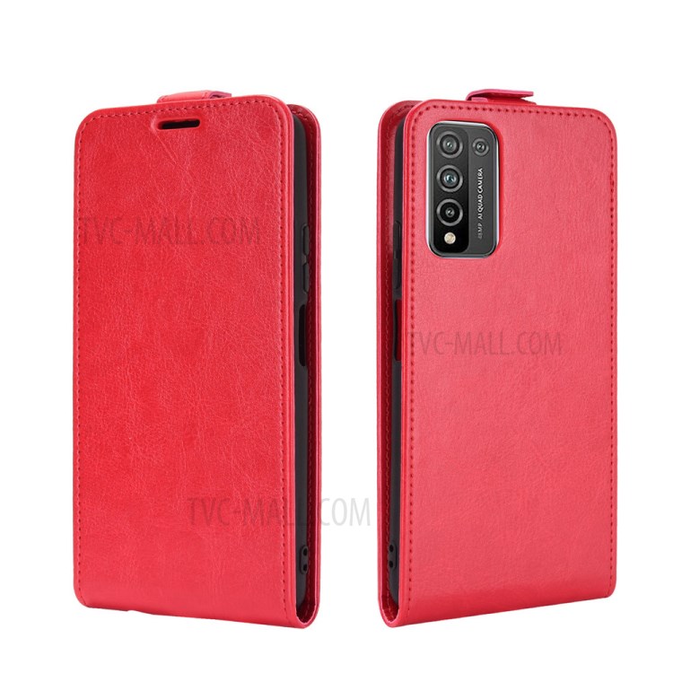 Vertical Flip Crazy Horse Texture Protector for Honor 10X Lite Card Holder Leather Cover - Red-2