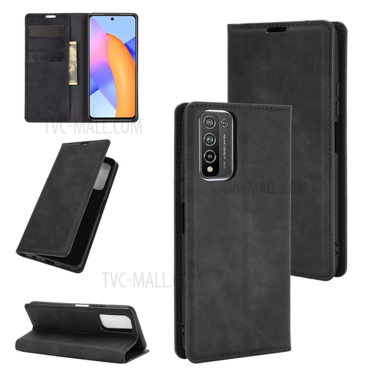 Skin-Touch Leather Flip Shell for Honor 10X Lite Wallet Stand Phone Case - Black-8