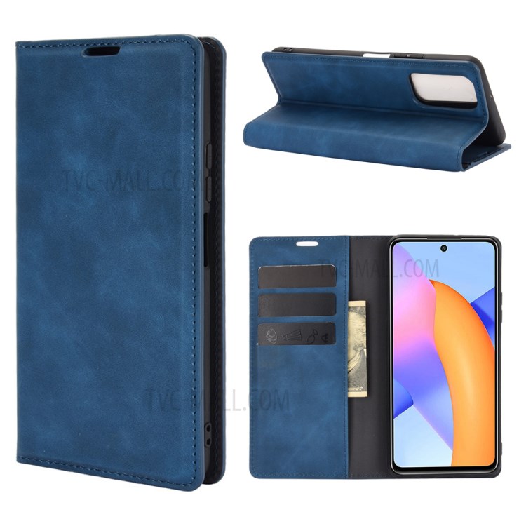 Skin-Touch Leather Flip Shell for Honor 10X Lite Wallet Stand Phone Case - Blue-1
