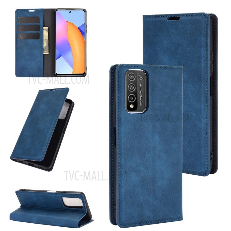 Skin-Touch Leather Flip Shell for Honor 10X Lite Wallet Stand Phone Case - Blue-8