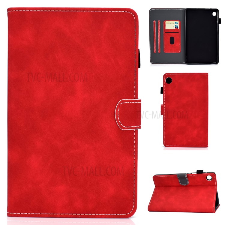 Microfiber Leather + Soft TPU Inner with Stand Case and Card Slots for Huawei MatePad T10/T10S - Red-1
