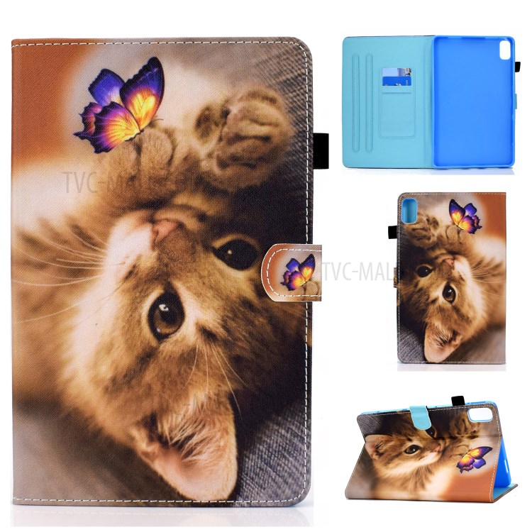 Stitching Design Pattern Printing Leather with Card Holder Tablet Cover for Huawei MatePad 10.4 (2020)/Honor V6 - Cat Butterfly-1