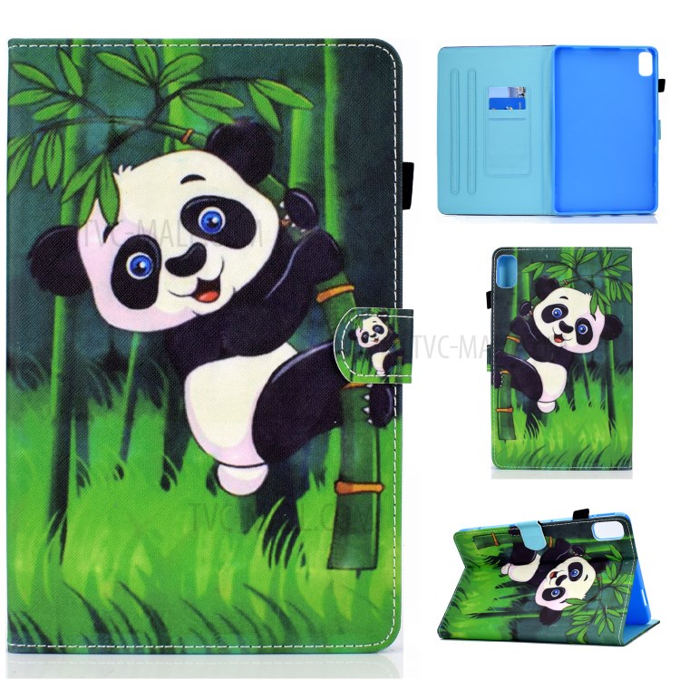 Stitching Design Pattern Printing Leather with Card Holder Tablet Cover for Huawei MatePad 10.4 (2020)/Honor V6 - Panda and Bamboo-1