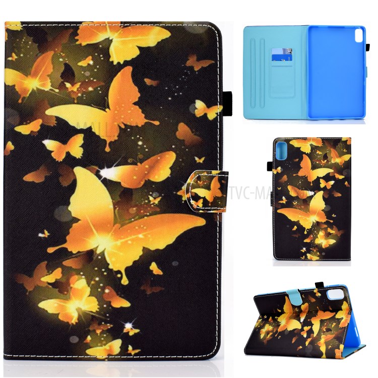 Stitching Design Pattern Printing Leather with Card Holder Tablet Cover for Huawei MatePad 10.4 (2020)/Honor V6 - Gold Butterflies-1