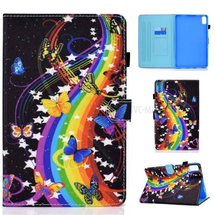 Stitching Design Pattern Printing Leather with Card Holder Tablet Cover for Huawei MatePad 10.4 (2020)/Honor V6 - Rainbow/Butterfly-1