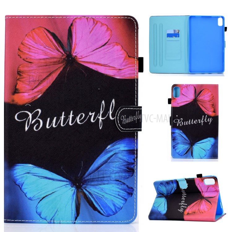 Stitching Design Pattern Printing Leather with Card Holder Tablet Cover for Huawei MatePad 10.4 (2020)/Honor V6 - Red and Blue Butterflies-1