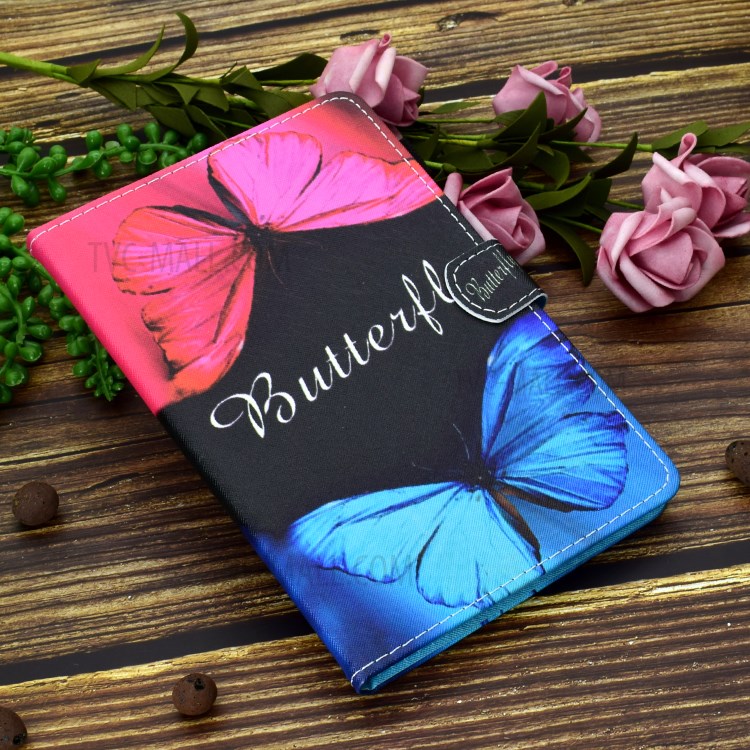 Stitching Design Pattern Printing Leather with Card Holder Tablet Cover for Huawei MatePad 10.4 (2020)/Honor V6 - Red and Blue Butterflies-8