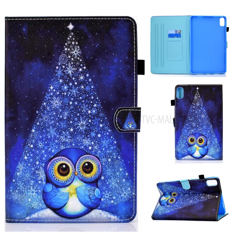 Stitching Design Pattern Printing Leather with Card Holder Tablet Cover for Huawei MatePad 10.4 (2020)/Honor V6 - Blue Owl-1