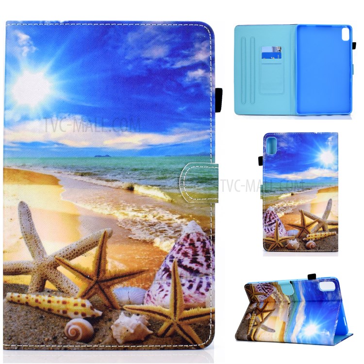 Stitching Design Pattern Printing Leather with Card Holder Tablet Cover for Huawei MatePad 10.4 (2020)/Honor V6 - Sea Shell-1