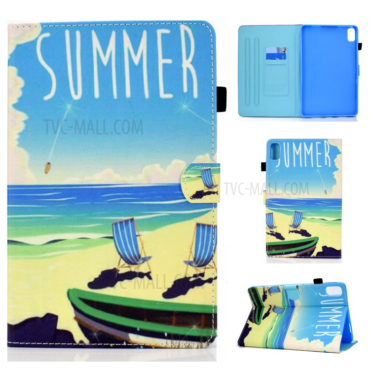 Stitching Design Pattern Printing Leather with Card Holder Tablet Cover for Huawei MatePad 10.4 (2020)/Honor V6 - Summer Beach-1