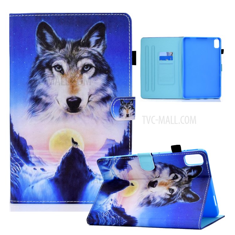 Stitching Design Pattern Printing Leather with Card Holder Tablet Cover for Huawei MatePad 10.4 (2020)/Honor V6 - Wolf under the Moon-1
