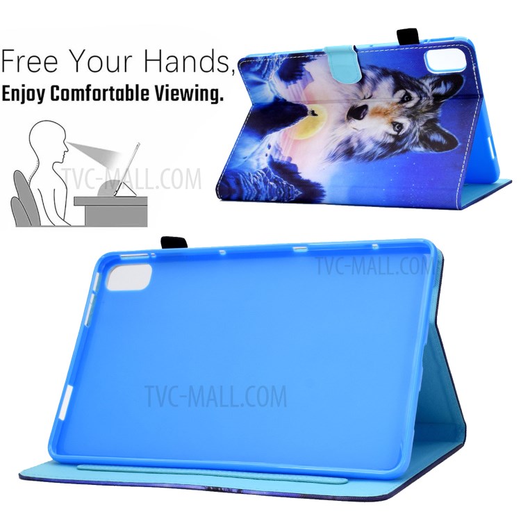 Stitching Design Pattern Printing Leather with Card Holder Tablet Cover for Huawei MatePad 10.4 (2020)/Honor V6 - Wolf under the Moon-5