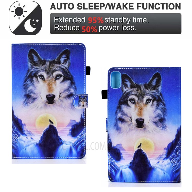 Stitching Design Pattern Printing Leather with Card Holder Tablet Cover for Huawei MatePad 10.4 (2020)/Honor V6 - Wolf under the Moon-6