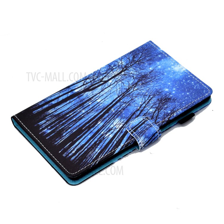 Stitching Leather with Card Holder Tablet Cover with Pattern Printing for Huawei MatePad T10/T10S - Blue/Trees-4