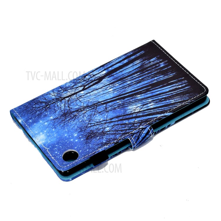 Stitching Leather with Card Holder Tablet Cover with Pattern Printing for Huawei MatePad T10/T10S - Blue/Trees-5