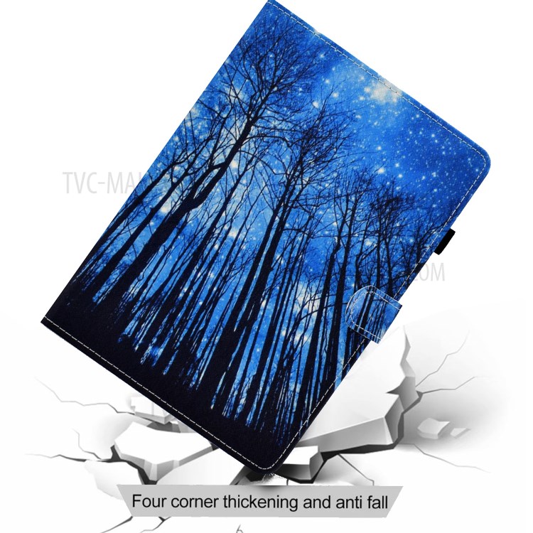 Stitching Leather with Card Holder Tablet Cover with Pattern Printing for Huawei MatePad T10/T10S - Blue/Trees-7