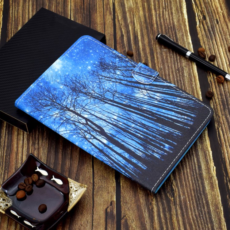 Stitching Leather with Card Holder Tablet Cover with Pattern Printing for Huawei MatePad T10/T10S - Blue/Trees-8