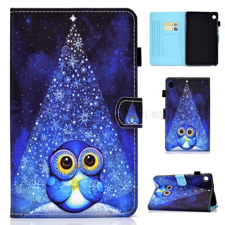 Stitching Leather with Card Holder Tablet Cover with Pattern Printing for Huawei MatePad T10/T10S - Blue Owl-1