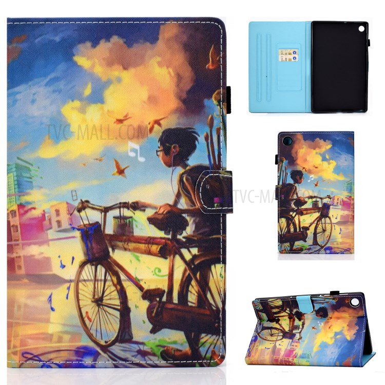 Stitching Leather with Card Holder Tablet Cover with Pattern Printing for Huawei MatePad T10/T10S - Bike and Boy-1