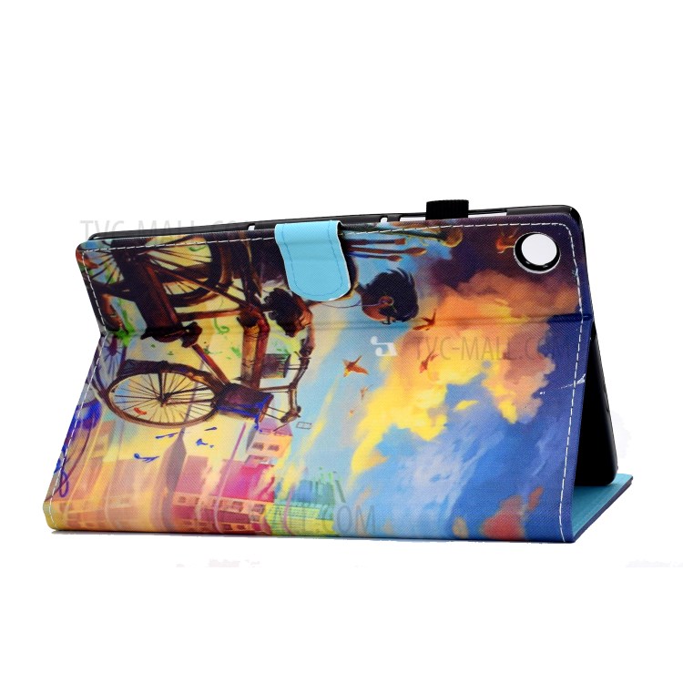 Stitching Leather with Card Holder Tablet Cover with Pattern Printing for Huawei MatePad T10/T10S - Bike and Boy-4