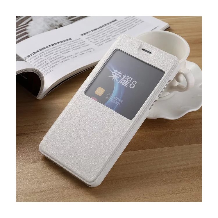 Leather Smart View Window Flip Case for Huawei Honor 8 - White-1