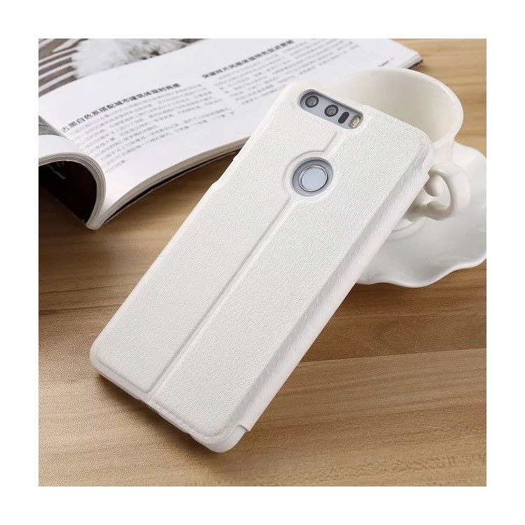 Leather Smart View Window Flip Case for Huawei Honor 8 - White-2